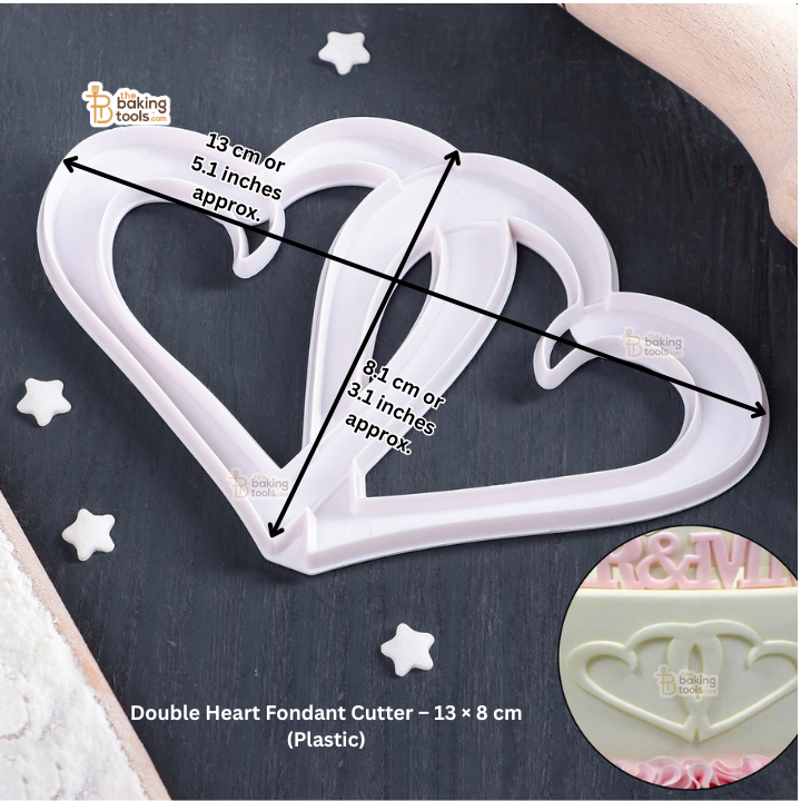 Double Heart Fondant Cutter – 13 × 8 cm (Plastic)