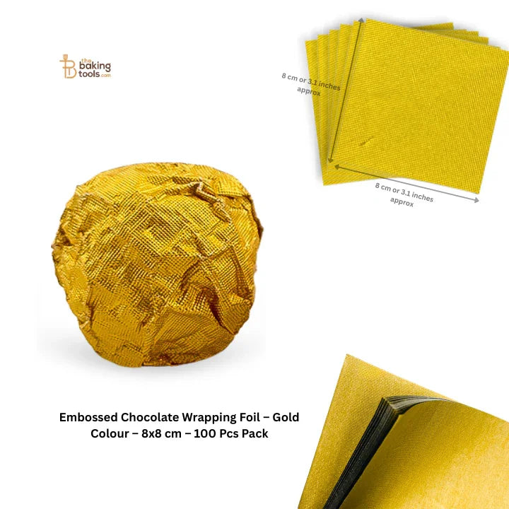 Embossed Chocolate Wrapping Foil – Gold Colour – 8x8 cm – 100 Pcs Pack