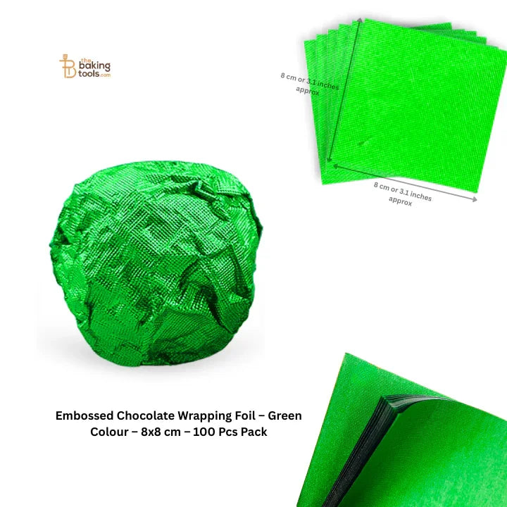 Embossed Chocolate Wrapping Foil – Green Colour – 8x8 cm – 100 Pcs Pack