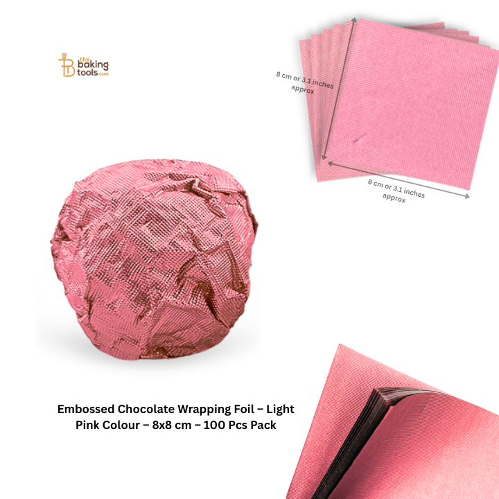 Embossed Chocolate Wrapping Foil – Light Pink Colour – 8x8 cm – 100 Pcs Pack