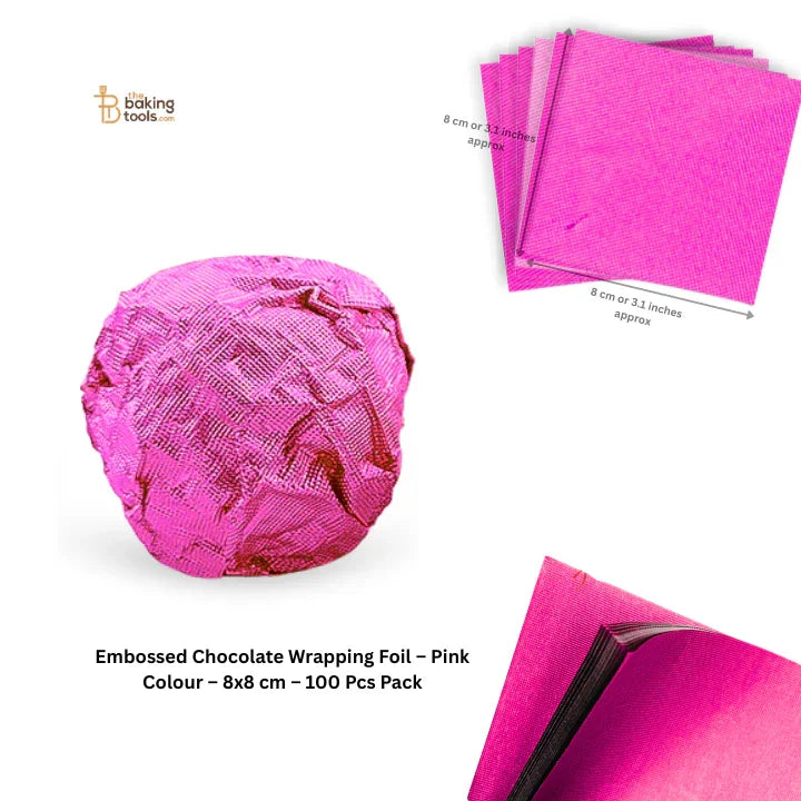 Embossed Chocolate Wrapping Foil – Pink Colour – 8x8 cm – 100 Pcs Pack