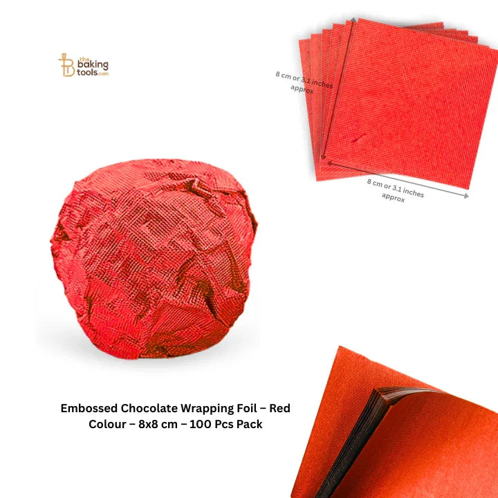 Embossed Chocolate Wrapping Foil – Red Colour – 8x8 cm – 100 Pcs Pack