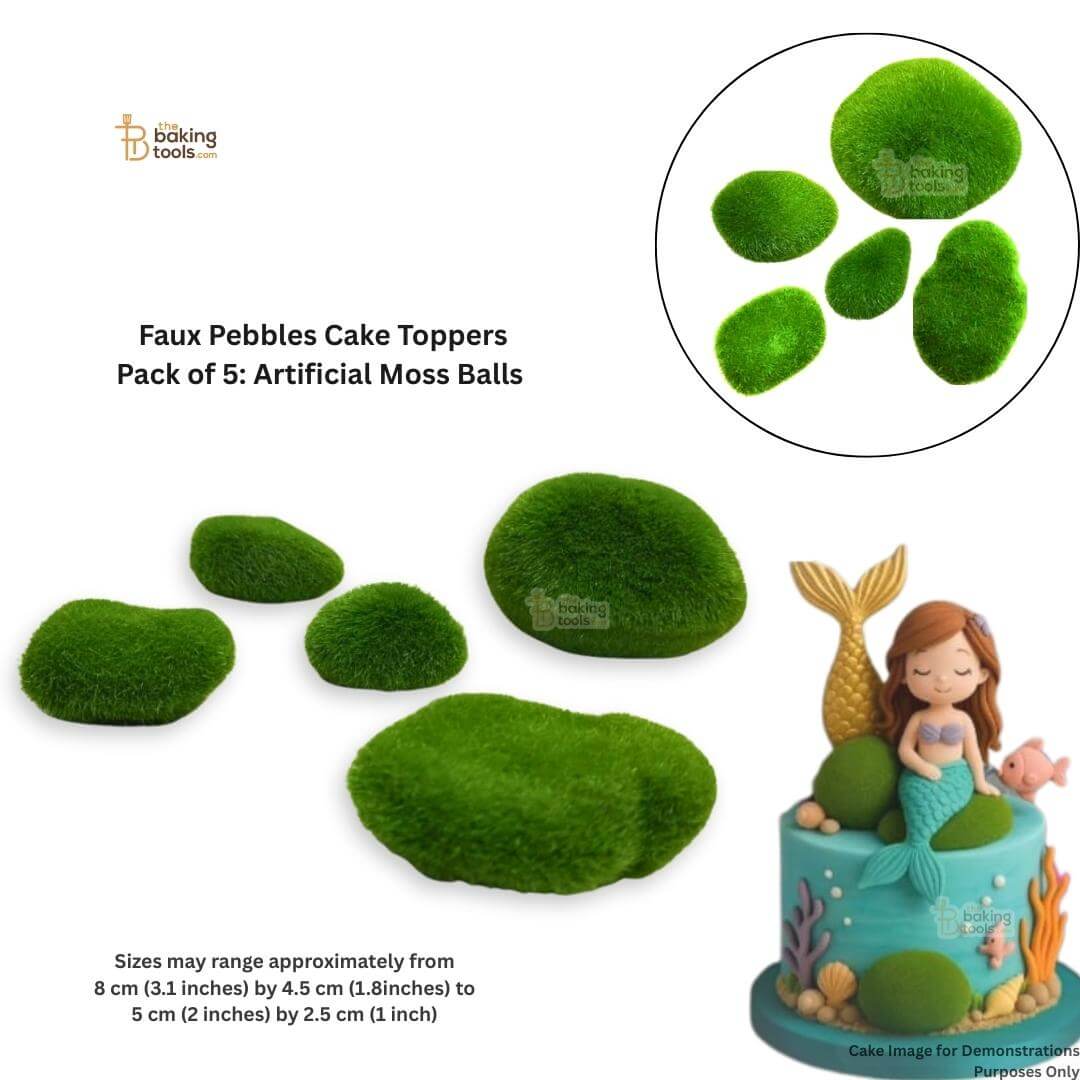 Faux Pebbles Cake Toppers Pack of 5, Artificial Moss Balls for Cute Cakes
