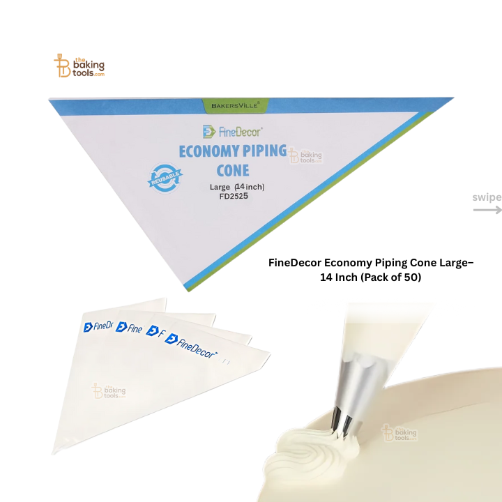 FineDecor Economy Piping Cone Large – 14 Inch (Pack of 50) - FD2525 - Disposable Icing Bag for Cake Decorating, Royal Icing & More