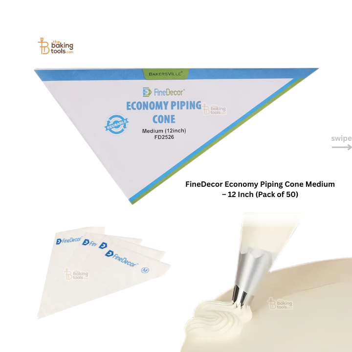FineDecor Economy Piping Cone Medium – 12 Inch (Pack of 50) - FD2526 - Disposable Icing Bag for Cake Decorating, Royal Icing & More