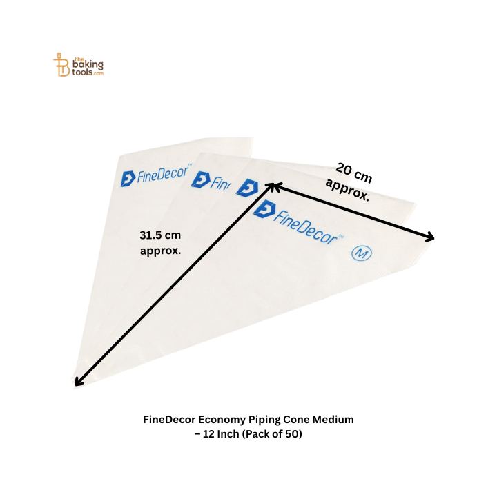 FineDecor Economy Piping Cone Medium – 12 Inch (Pack of 50) - FD2526 - Disposable Icing Bag for Cake Decorating, Royal Icing & More
