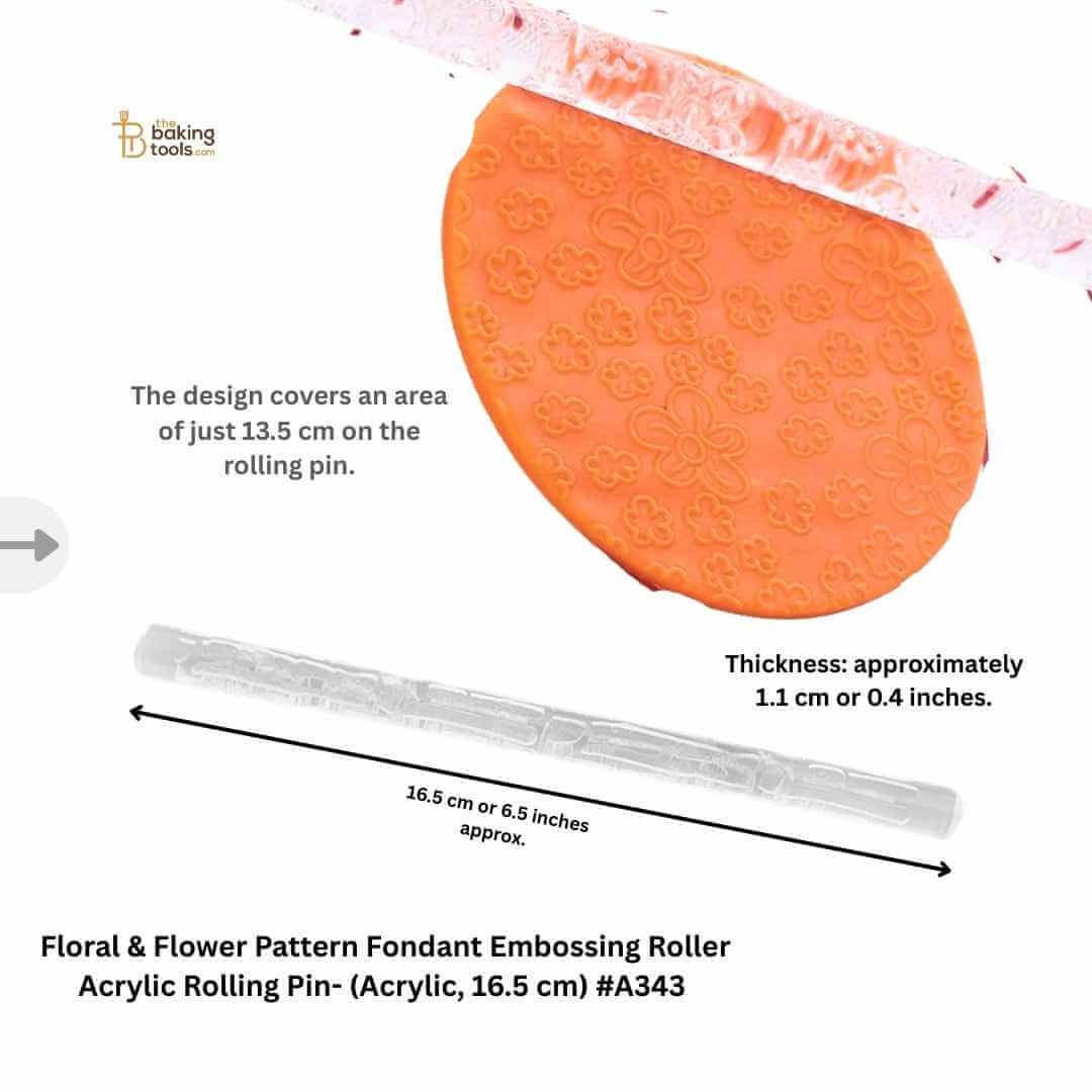  Floral & Flower Pattern Fondant Acrylic Rolling Pin (Acrylic, 16.5 cm) #A343
