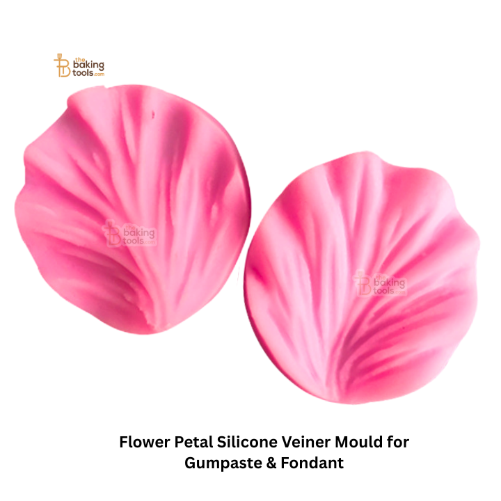 Two pink ruffled flower petal silicone veiner moulds on a white background