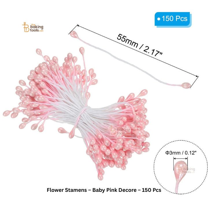 Pastel Pink/Baby Pink - 150 Pcs Double Headed Pearlized Artificial Flower Stamens Pollens – 5.5cm for Sugar Flowers, Cake Decoration & Craft Making