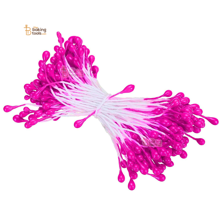 Dark Pink - 150 Pcs Double Headed Pearlized Artificial Flower Stamens Pollens – 5.5cm for Sugar Flowers, Cake Decoration & Craft Making