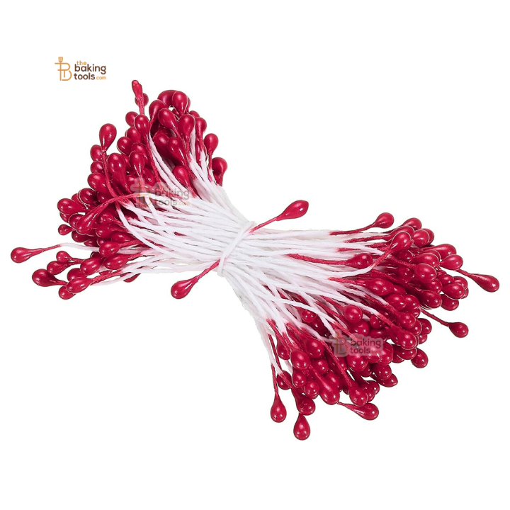 Dark Red - 150 Pcs Double Headed Pearlized Artificial Flower Stamens Pollens – 5.5 cm for Sugar Flowers, Cake Decoration & Craft Making