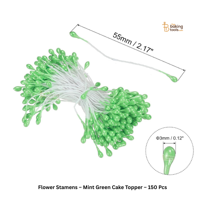 Mint Green - 150 Pcs Double Headed Pearlized Artificial Flower Stamens Pollens – 5.5cm for Sugar Flowers, Cake Decoration & Craft Making