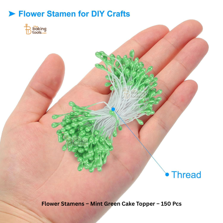 Mint Green - 150 Pcs Double Headed Pearlized Artificial Flower Stamens Pollens – 5.5cm for Sugar Flowers, Cake Decoration & Craft Making