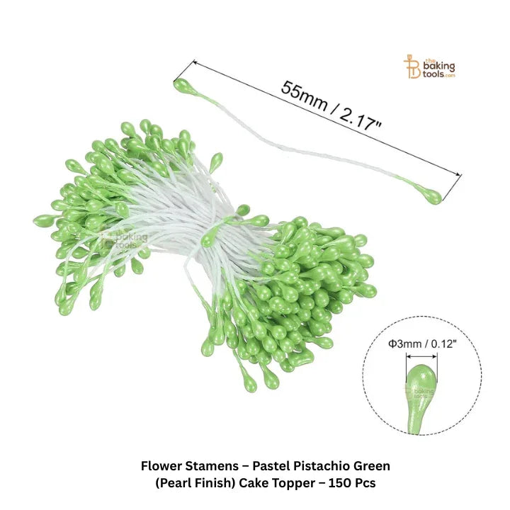 Pastel Pistachio Green - 150 Pcs Double Headed Pearlized Artificial Flower Stamens Pollens – 5.5cm for Sugar Flowers, Cake Decoration & Craft Making