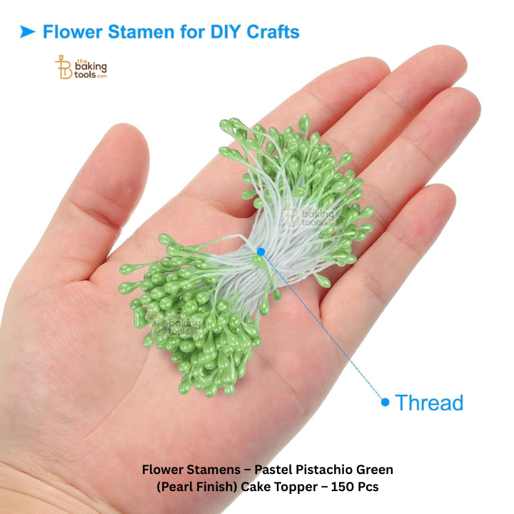 Pastel Pistachio Green - 150 Pcs Double Headed Pearlized Artificial Flower Stamens Pollens – 5.5cm for Sugar Flowers, Cake Decoration & Craft Making