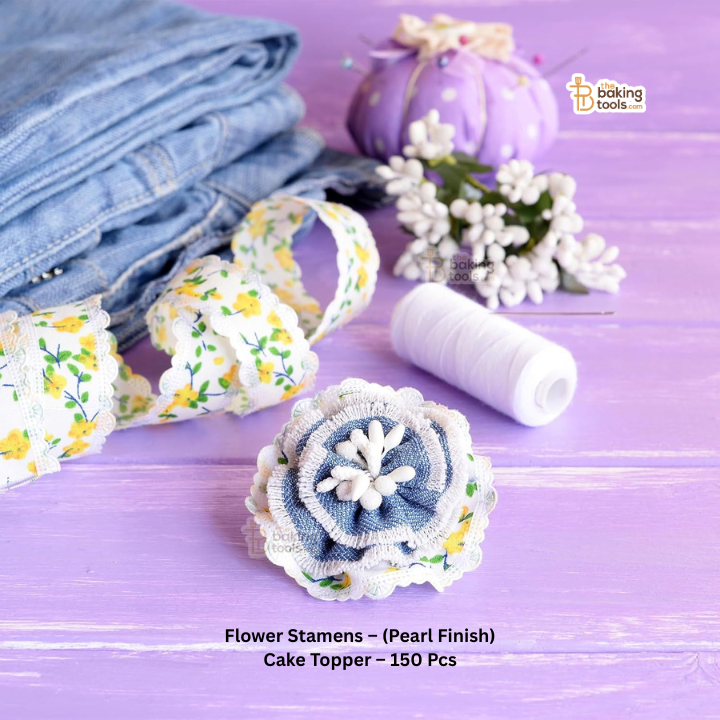 Dark Blue - 150 Pcs Double Headed Pearlized Artificial Flower Stamens Pollens – 5.5cm for Sugar Flowers, Cake Decoration & Craft Making