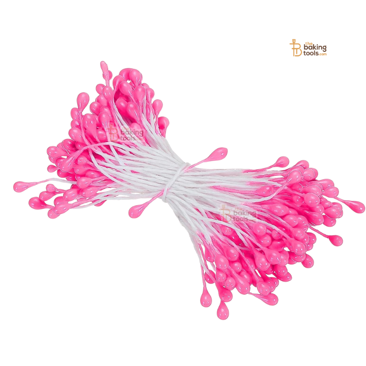 Pink - 150 Pcs Double Headed Pearlized Artificial Flower Stamens Pollens – 5.5cm for Sugar Flowers, Cake Decoration & Craft Making