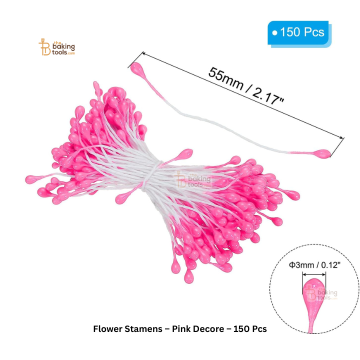 Pink - 150 Pcs Double Headed Pearlized Artificial Flower Stamens Pollens – 5.5cm for Sugar Flowers, Cake Decoration & Craft Making