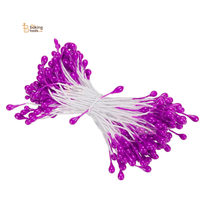 Purple- 150 Pcs Double Headed Pearlized Artificial Flower Stamens Pollens – 5.5cm for Sugar Flowers, Cake Decoration & Craft Making