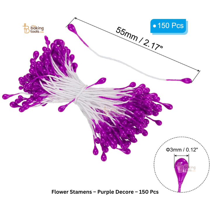Purple- 150 Pcs Double Headed Pearlized Artificial Flower Stamens Pollens – 5.5cm for Sugar Flowers, Cake Decoration & Craft Making