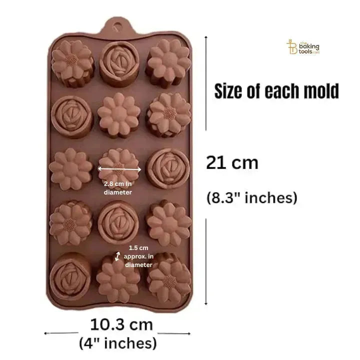 Flower & Rose Shape Silicone Chocolate Mould - thebakingtools.com