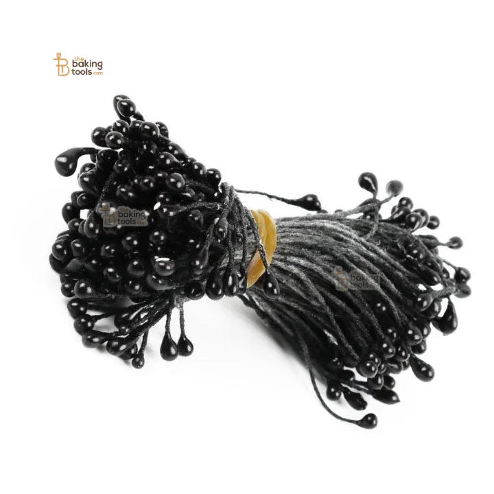 Black Tips with Black Thread - 150 Pcs Double Headed Pearlized Artificial Flower Stamens Pollens – 5.5cm for Sugar Flowers, Cake Decoration & Craft Making