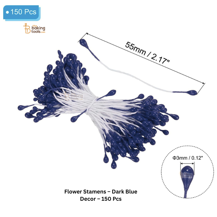 Dark Blue - 150 Pcs Double Headed Pearlized Artificial Flower Stamens Pollens – 5.5cm for Sugar Flowers, Cake Decoration & Craft Making