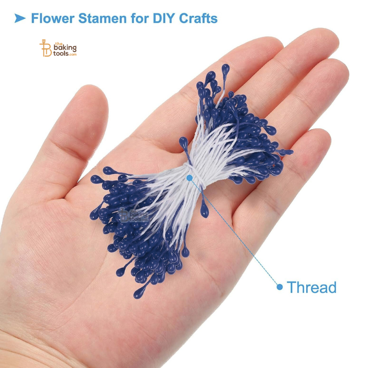Dark Blue - 150 Pcs Double Headed Pearlized Artificial Flower Stamens Pollens – 5.5cm for Sugar Flowers, Cake Decoration & Craft Making