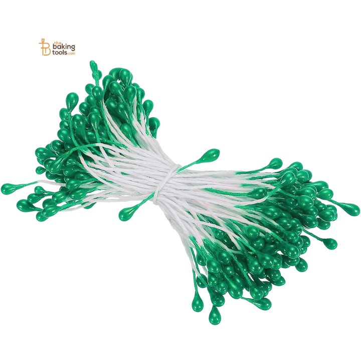 Green (Pearl Finish) - 150 Pcs Double Headed Pearlized Artificial Flower Stamens Pollens – 5.5cm for Sugar Flowers, Cake Decoration & Craft Making