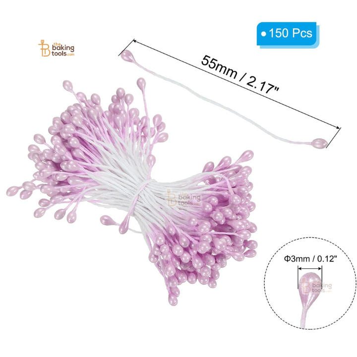 Lavender - 150 Pcs Double Headed Pearlized Artificial Flower Stamens Pollens – 5.5cm for Sugar Flowers, Cake Decoration & Craft Making