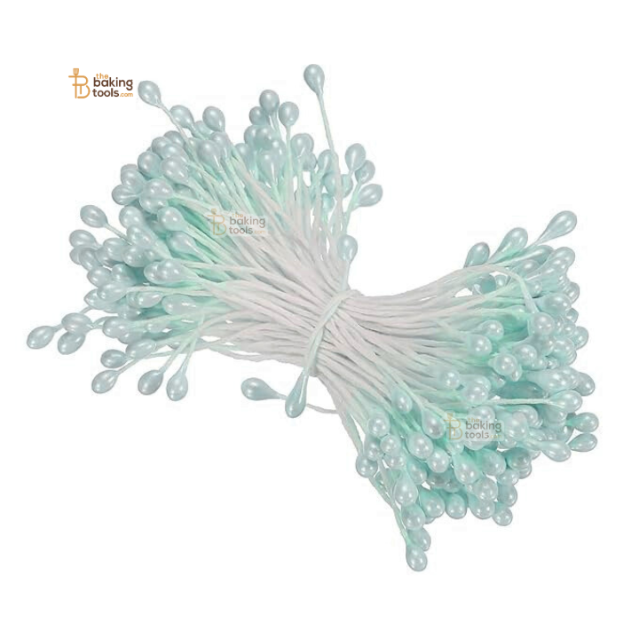 Light Blue - 150 Pcs Double Headed Pearlized Artificial Flower Stamens Pollens – 5.5cm for Sugar Flowers, Cake Decoration & Craft Making