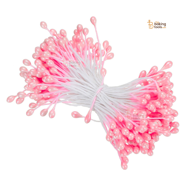 Light Pink - 150 Pcs Double Headed Pearlized Artificial Flower Stamens Pollens – 5.5cm for Sugar Flowers, Cake Decoration & Craft Making