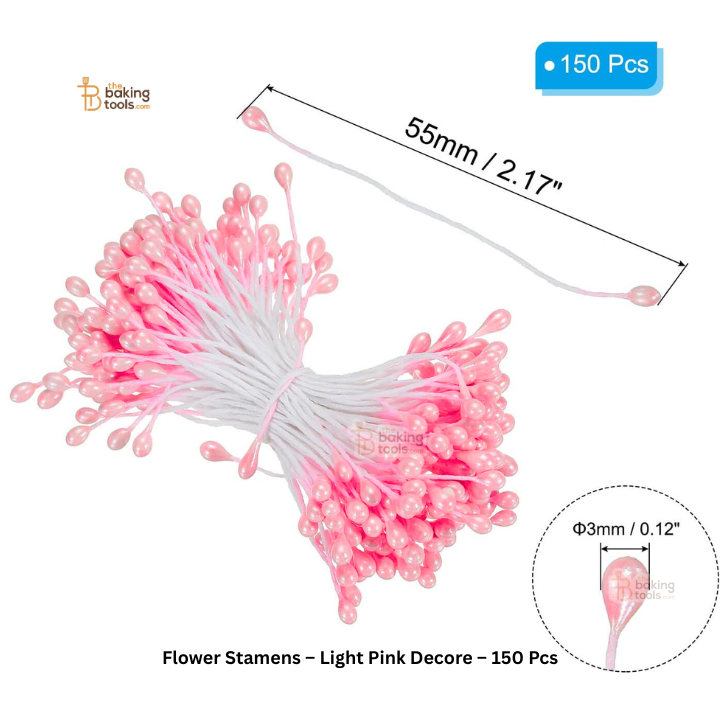 Light Pink - 150 Pcs Double Headed Pearlized Artificial Flower Stamens Pollens – 5.5cm for Sugar Flowers, Cake Decoration & Craft Making