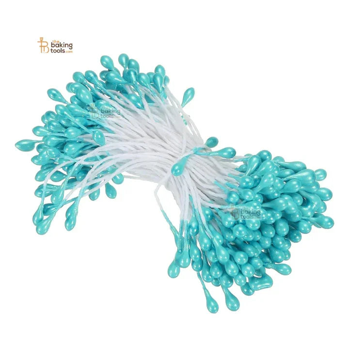 Sky Blue - 150 Pcs Double Headed Pearlized Artificial Flower Stamens Pollens – 5.5cm for Sugar Flowers, Cake Decoration & Craft Making