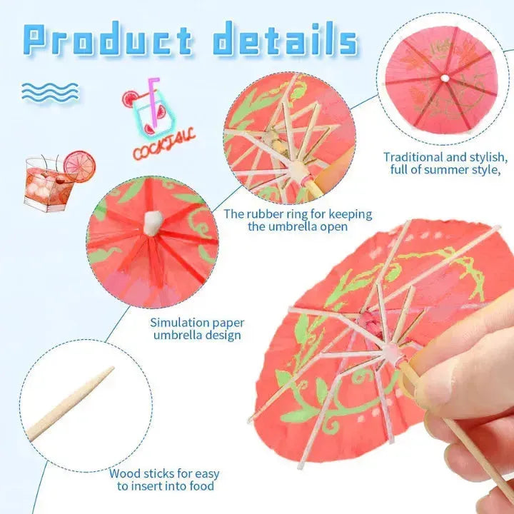 Folding Paper Umbrella Cake Topper &amp; Decor For Mocktail Glass, Pack of 10 (Random Colour)