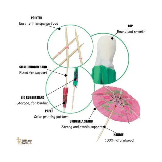 Folding Paper Umbrella Cake Topper &amp; Decor For Mocktail Glass, Pack of 10 (Random Colour) - thebakingtools.com
