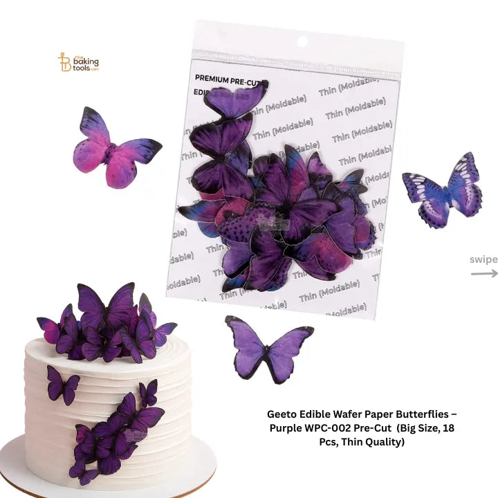 Geeto Edible Wafer Paper Butterflies – Purple WPC-002 Pre-Cut  (Big Size, 18 Pcs, Thin)