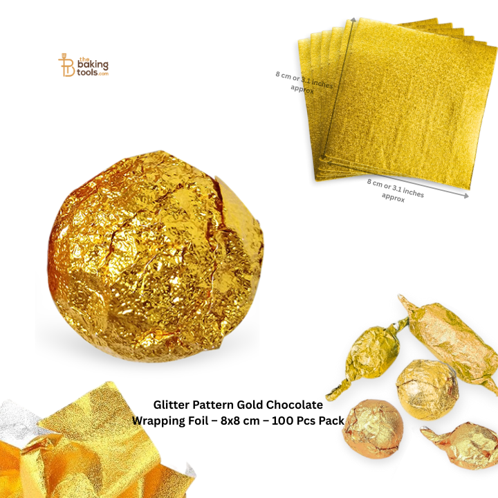 Glitter Pattern Gold Chocolate Wrapping Foil – 8x8 cm – 100 Pcs Pack