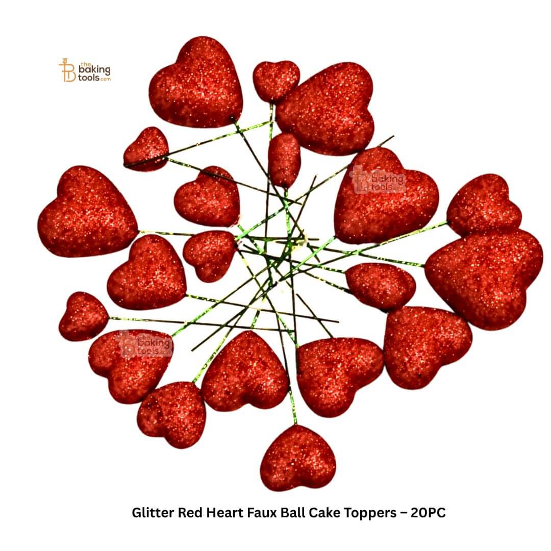 Glitter Red Heart Faux Ball Cake Toppers – Pack of 20