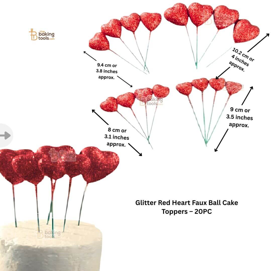 Glitter Red Heart Faux Ball Cake Toppers – Pack of 20