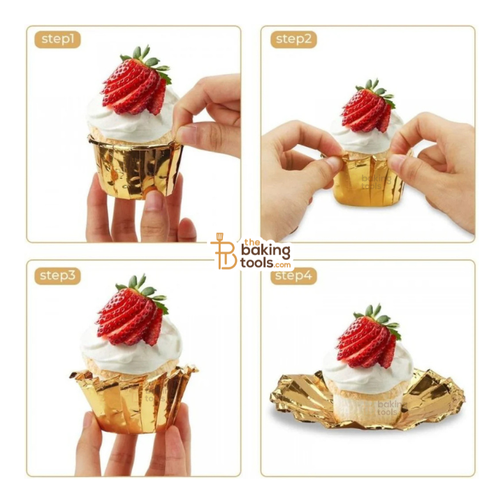 Gold Baking Cups – Direct Bakeable Cupcake Liners for Bake & Serve – Pack of 50