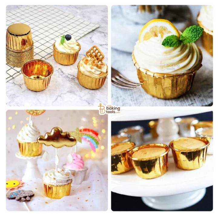 Gold Baking Cups – Direct Bakeable Cupcake Liners for Bake & Serve – Pack of 50