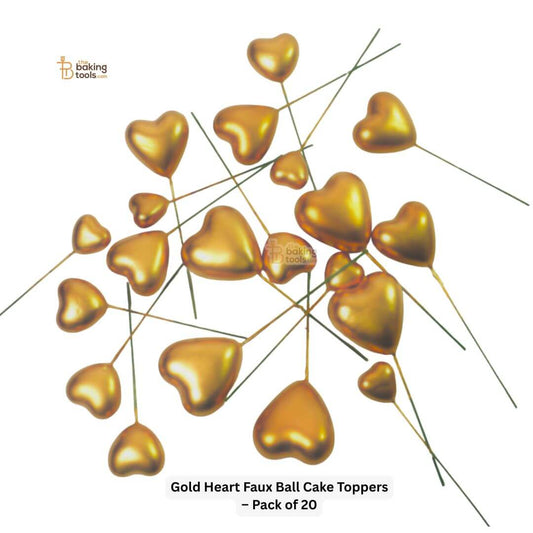 Gold Heart Faux Ball Cake Toppers – Pack of 20