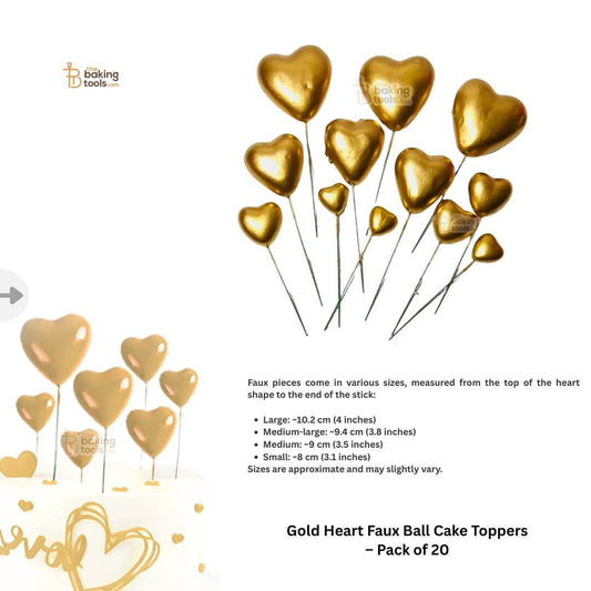 Faux heart picks on sticks with size measurements in cm and inches