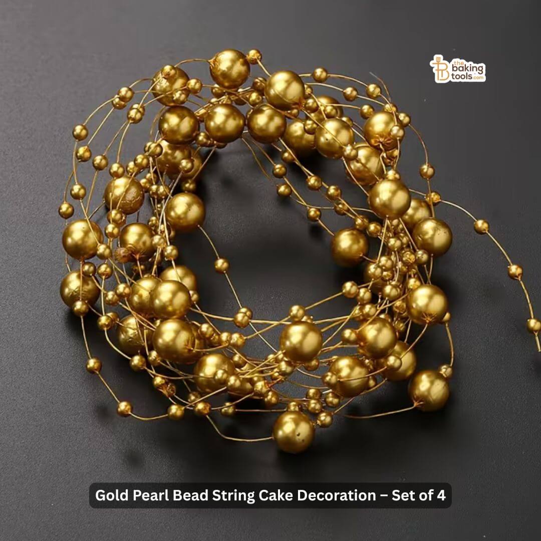 Gold Pearl Bead String Cake Decoration – Set of 4