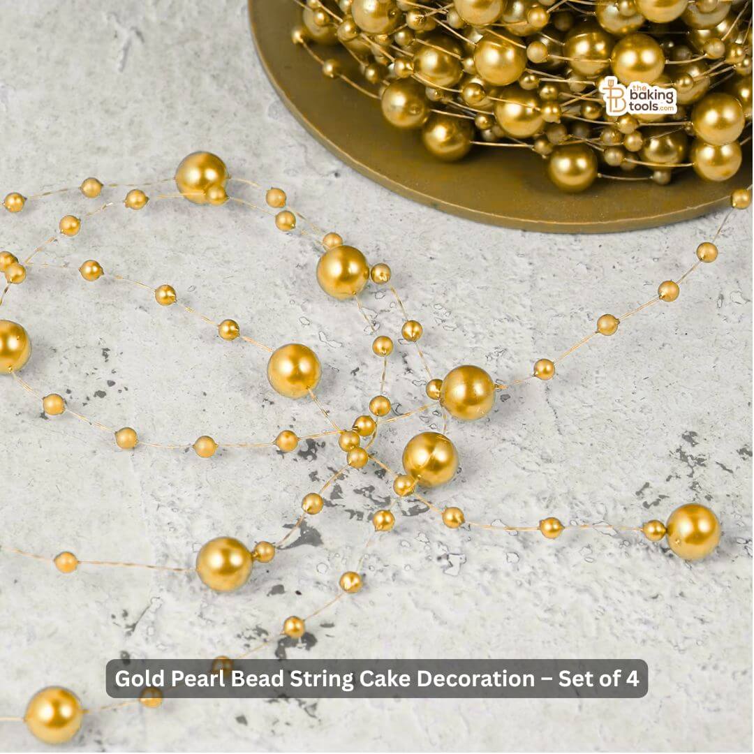 Gold Pearl Bead String Cake Decoration – Set of 4
