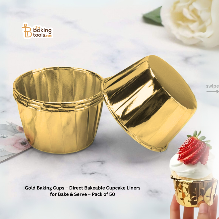 Gold Baking Cups – Direct Bakeable Cupcake Liners for Bake & Serve – Pack of 50