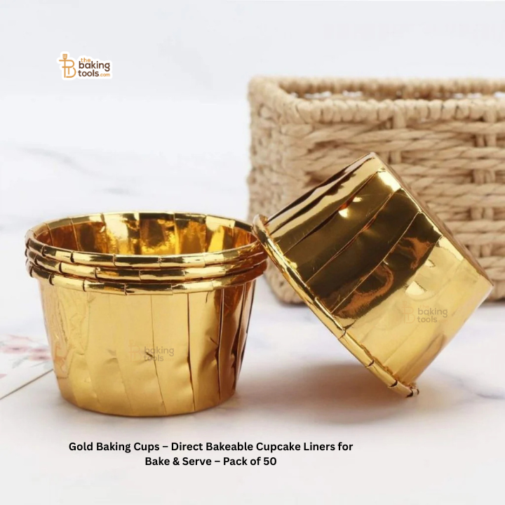 Gold Baking Cups – Direct Bakeable Cupcake Liners for Bake & Serve – Pack of 50