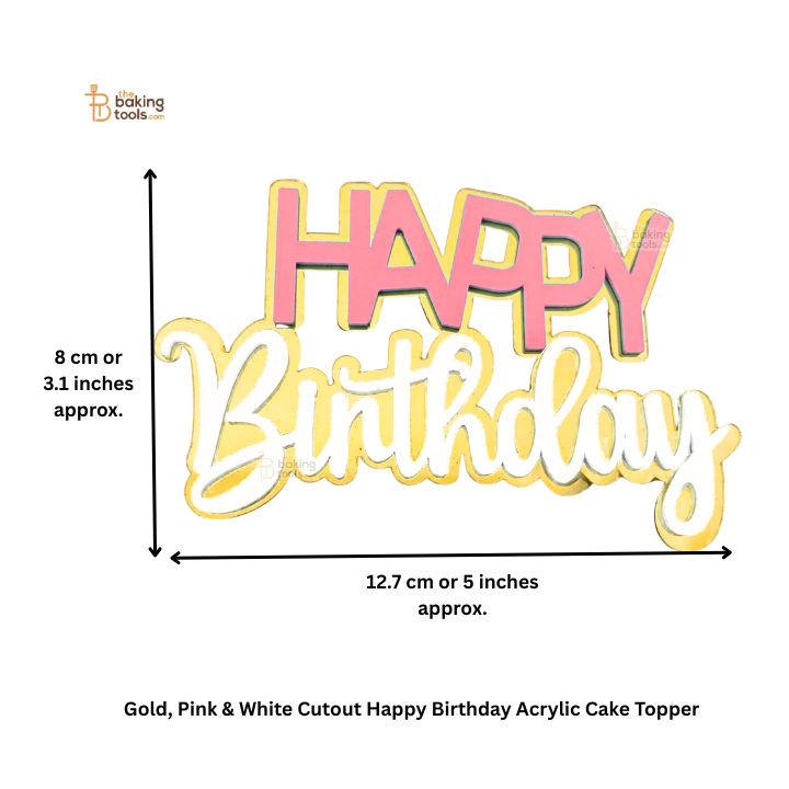 White, Pink & Gold Cutout Happy Birthday Acrylic Cake Topper