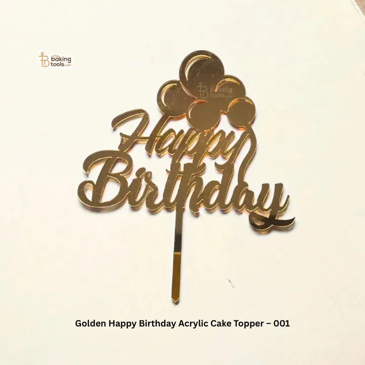 Golden Happy Birthday Acrylic Cake Topper – 001